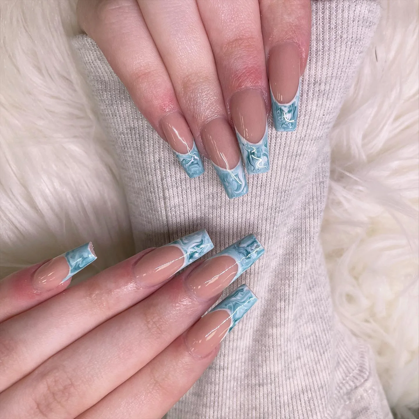 Blue and caramel nail design